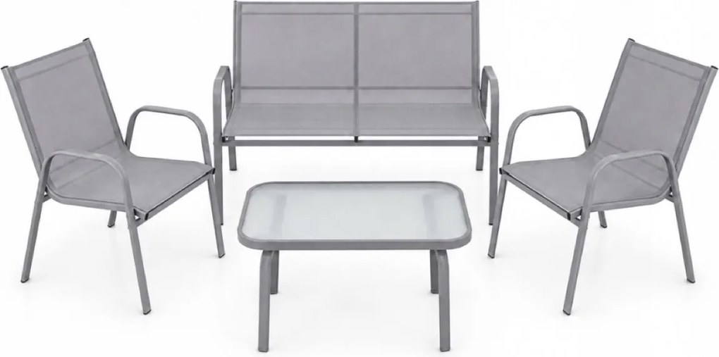 Zestaw mebli ogrodowych Boston 025 - sofa 2-osobowa, 2 fotele, stolik, kolor szary