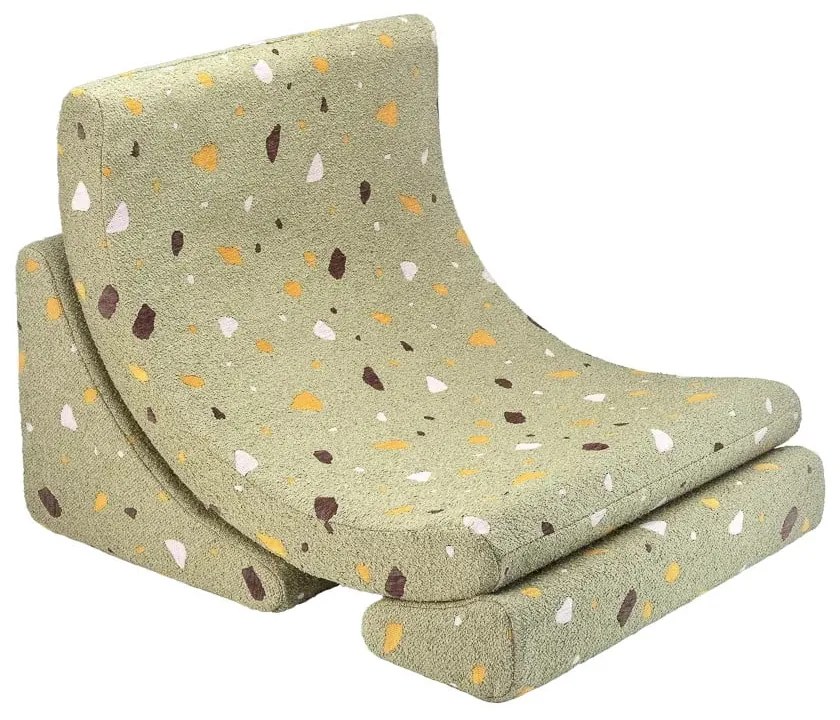 Zielony fotel dziecięcy z materiału bouclé/z tkaniny szenilowej Terrazzo Moon – Wigiwama