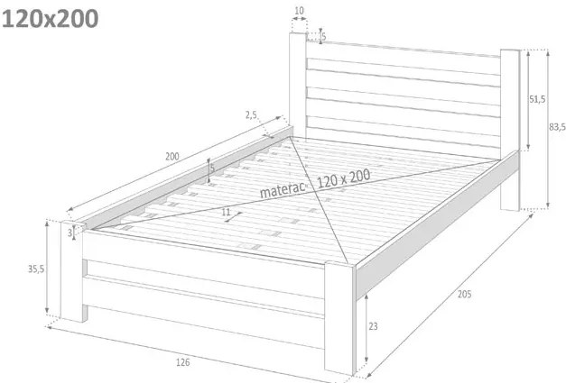Białe podwójne drewniane łóżko 120x200 A3-P64