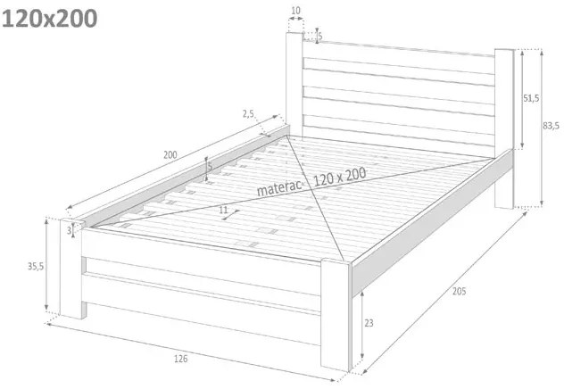 Białe podwójne drewniane łóżko 120x200 Koril