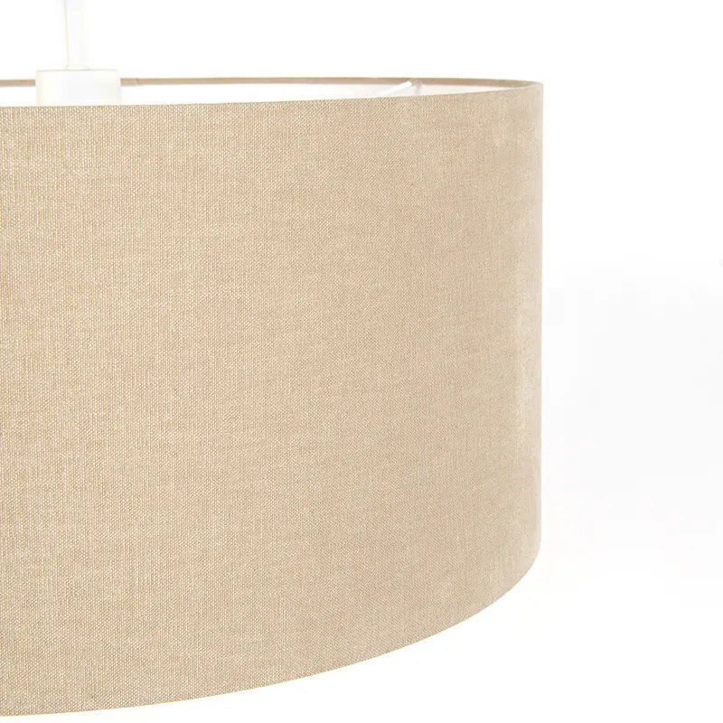 Rustykalna lampa wisząca biała z abażurem w kolorze jasnobrązowym 50 cm - Combi Nowoczesny Oswietlenie wewnetrzne