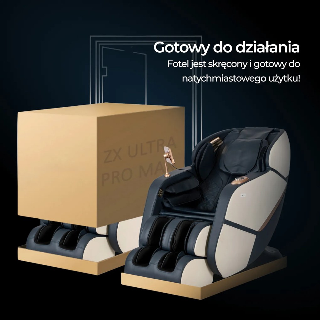 Fotel Masujący ZX ULTRA PRO MAX Wypoczynkowy Relaksacyjny Granatowy Ekoskóra Nowoczesny