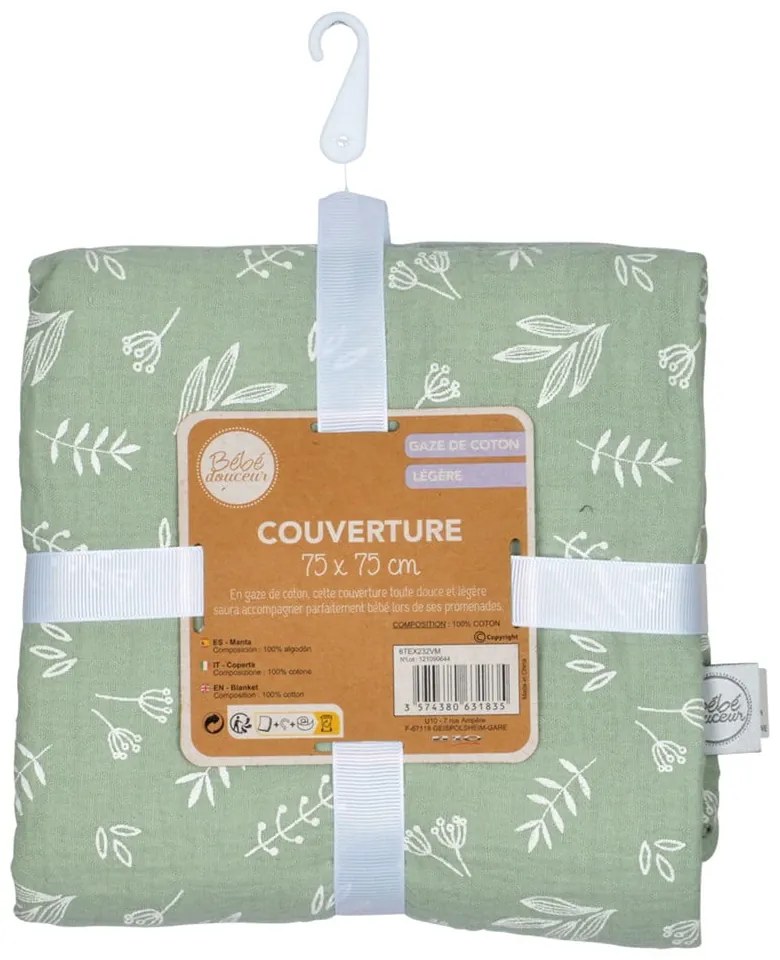 Zielony muślinowy koc dziecięcy 75x75 cm – Bébé Douceur