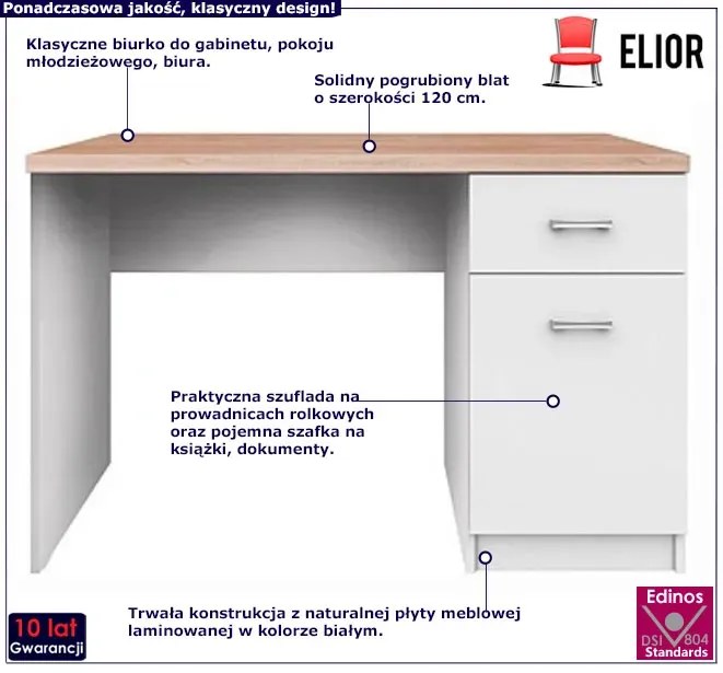 Białe długie biurko z szufladą Lacar 11X