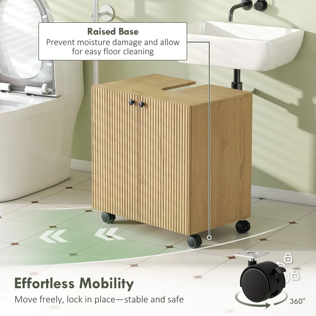 HOMCOM Szafka podumywalkowa do łazienki, 3-stopniowa półka, kółka, drewno