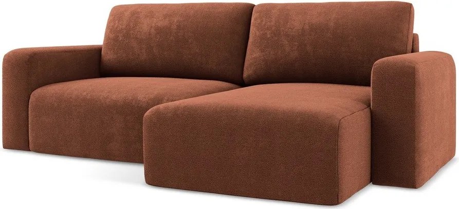 Rozkładany/ze schowkiem narożnik z tkaniny szenilowej (prawostronny/z szezlongiem) w kolorze terakoty Kona – Makamii