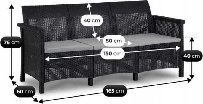 Zestaw Mebli Ogrodowych SAVIO Czarny Sofa 2x Fotel Stolik Tarasowy Technorattan Nowoczesny