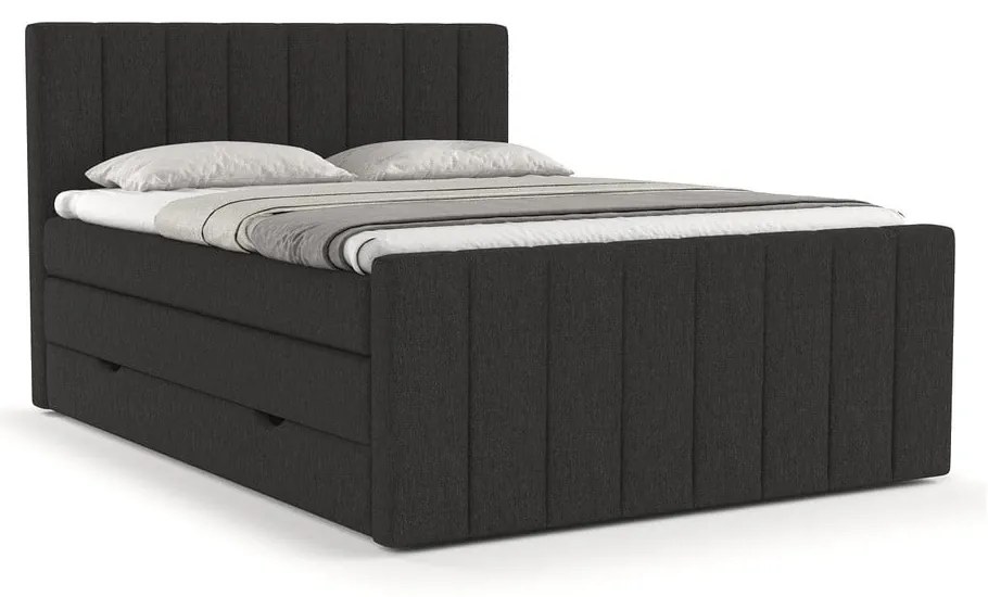 Czarne łóżko boxspring ze schowkiem 140x200 cm Ruby – Maison de Rêve