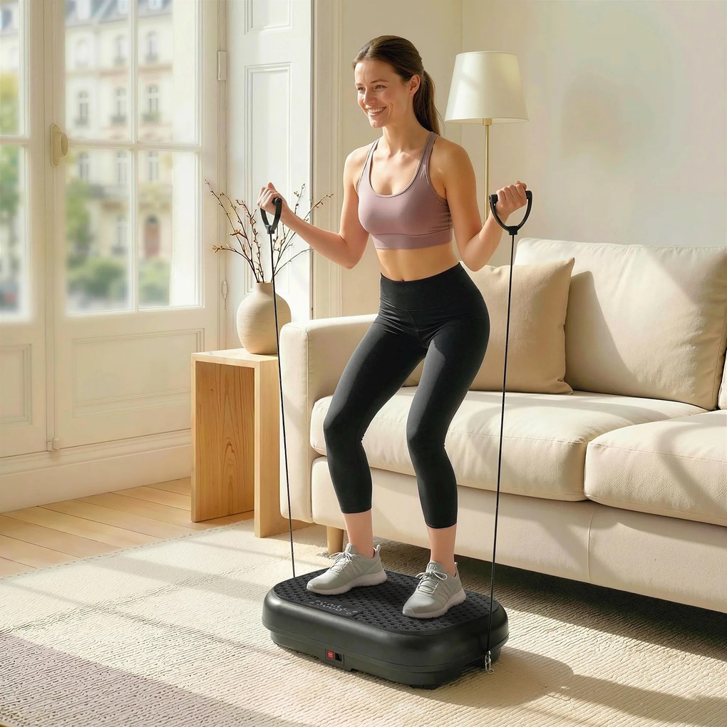 SPORTNOW Platforma wibracyjna z 120 poziomami intensywności, 5 programami, pilotem, wyświetlaczem LED, idealna do treningu mięśni, kolor czarny | Aosom PL