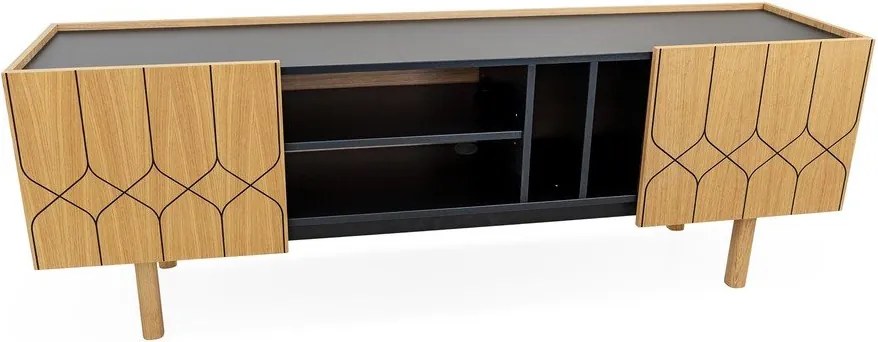 Czarno-naturalna szafka pod TV w dekorze dębu 175x60 cm Porto – Woodman