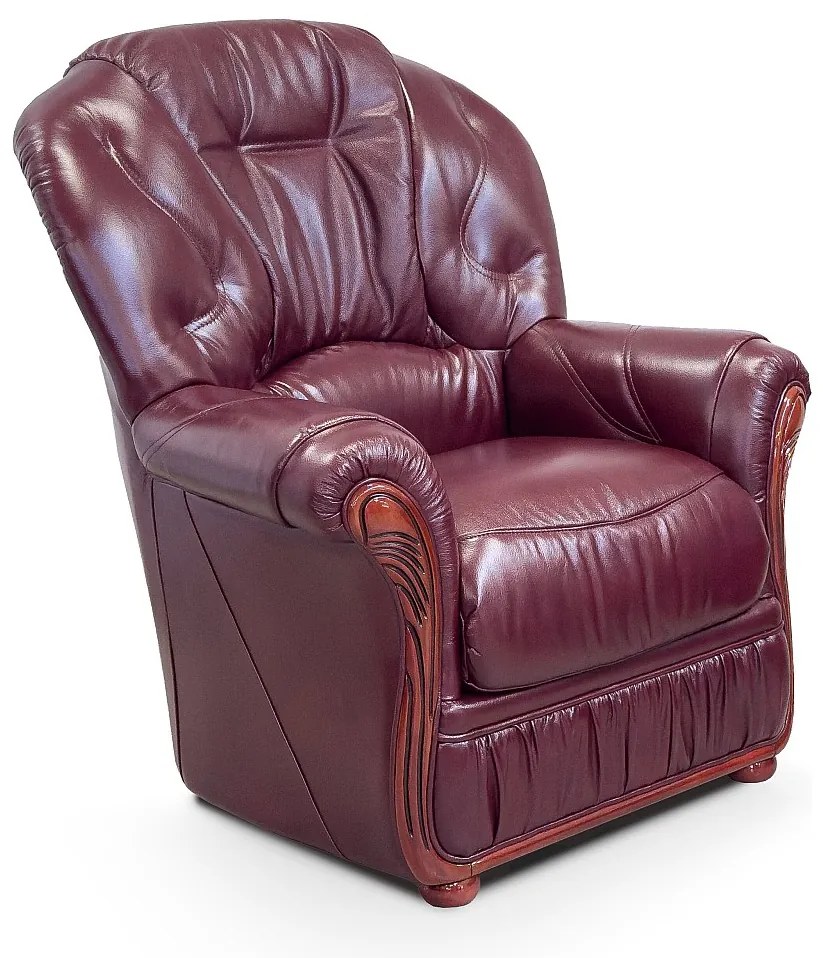 Fotel 100% skóry bawolej DAPHNE - Kolor: bordowy