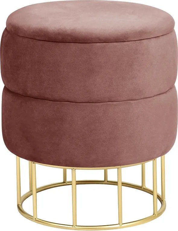 Pufa ze schowkiem okrągła welurowa pikowana AKORD ELZA Różowa