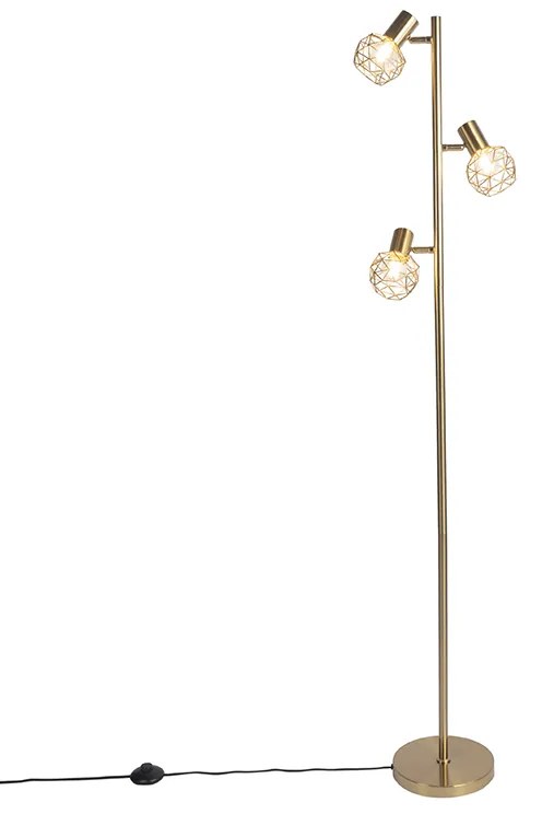 Designerska lampa podłogowa złota 3-światłowa regulowana - Mesh Nowoczesny Oswietlenie wewnetrzne