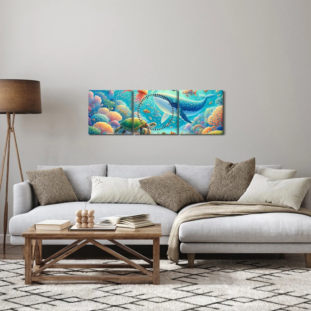 Obraz - Świat pod wodą (z zegarem) (90x30 cm)