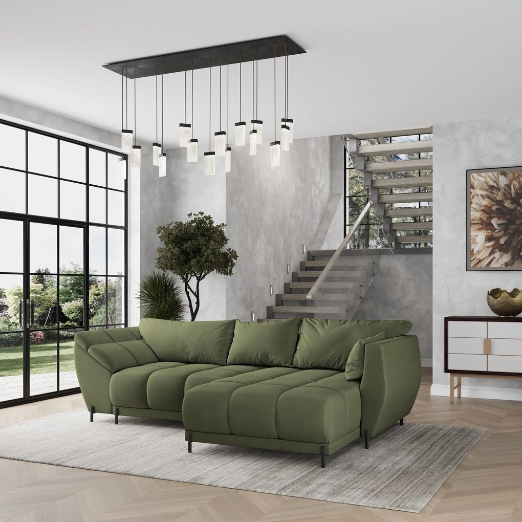 Masseno Narożnik VESTANO z funkcją spania i pojemnikiem na pościel Narozniki L, Rozkładana sofa - Zielony, MATT VELVET 38