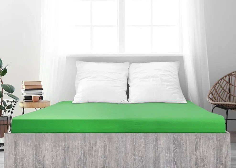 PrzytulneMieszkanie.pl Prześcieradło jersey z bawełny mako LUXORA 90x200 cm zielone