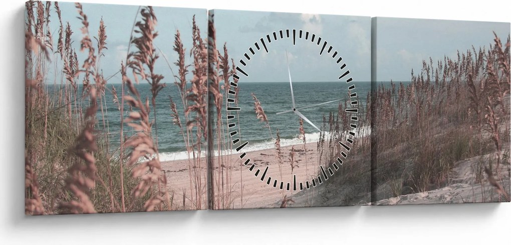 Obraz - Różowa plaża (z zegarem) (90x30 cm)