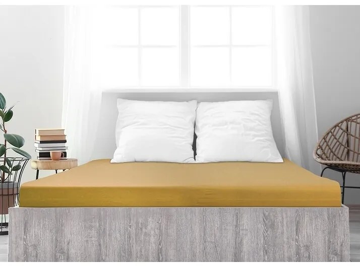4Home prześcieradło jersey Ideal musztardowy, 90 x 200 cm, 90 x 200 cm