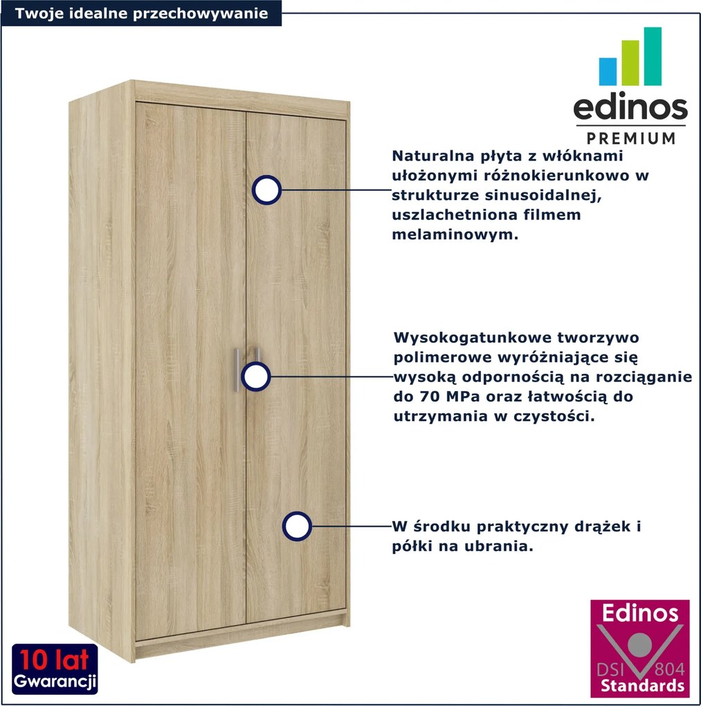 Klasyczna szafa dwudrzwiowa dąb sonoma S2-T25