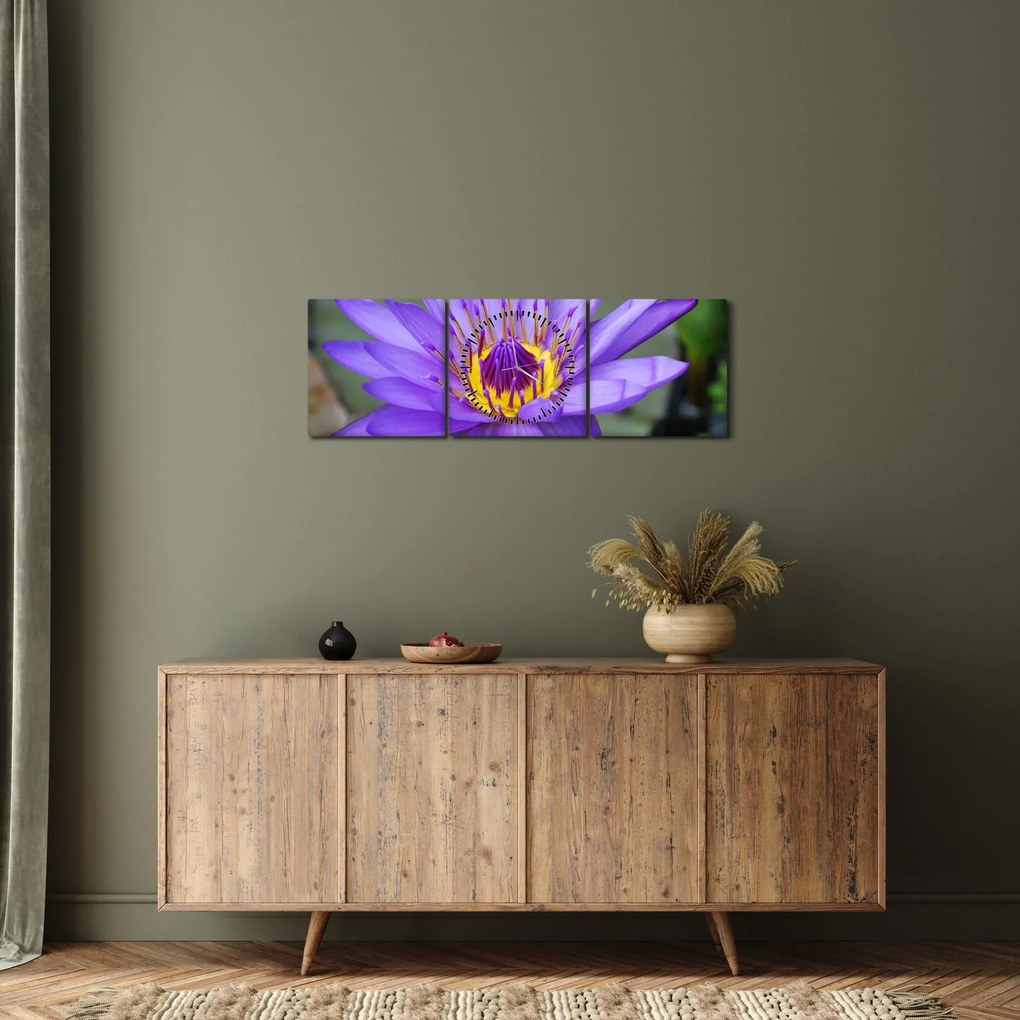 Obraz - Fioletowy kwiat (z zegarem) (90x30 cm)