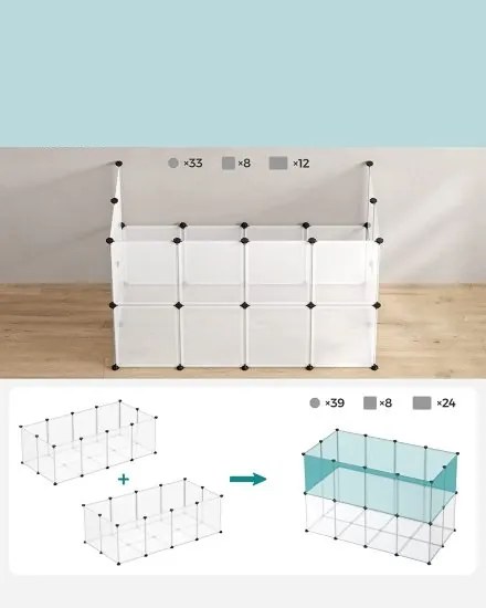 SongmicsHome Ogrodzenie dla małych zwierząt z przezroczystego plastiku BEN, 143x71x47cm, przezroczysta