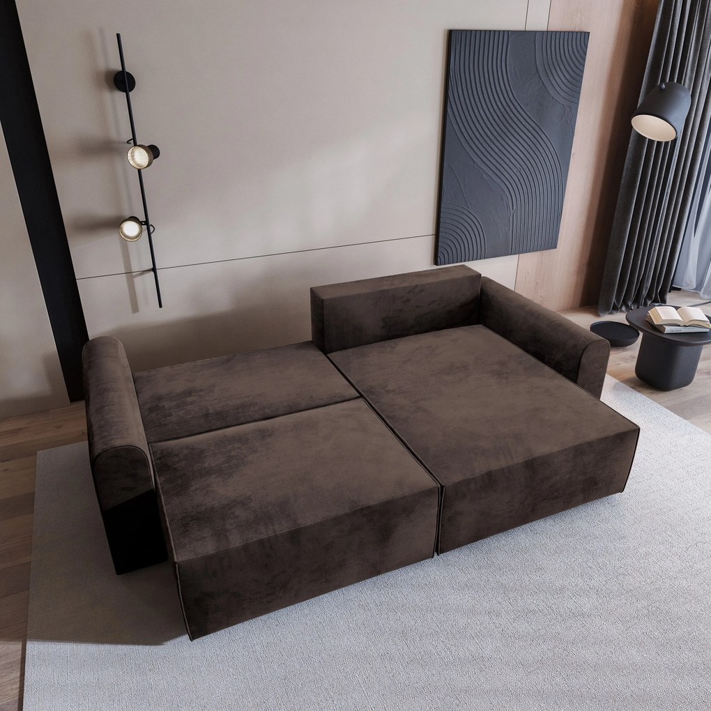 Masseno Narożnik FIANO z funkcją spania i pojemnikiem na pościel Narozniki L, Rozkładana sofa - Brązowy, MONOLITH 29