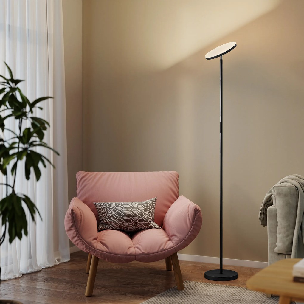 HOMCOM Lampa stojąca RGB Uplighter, ściemnialna z pilotem i sterowaniem dotykowym, obracana głowica 350°, czarna | Aosom PL