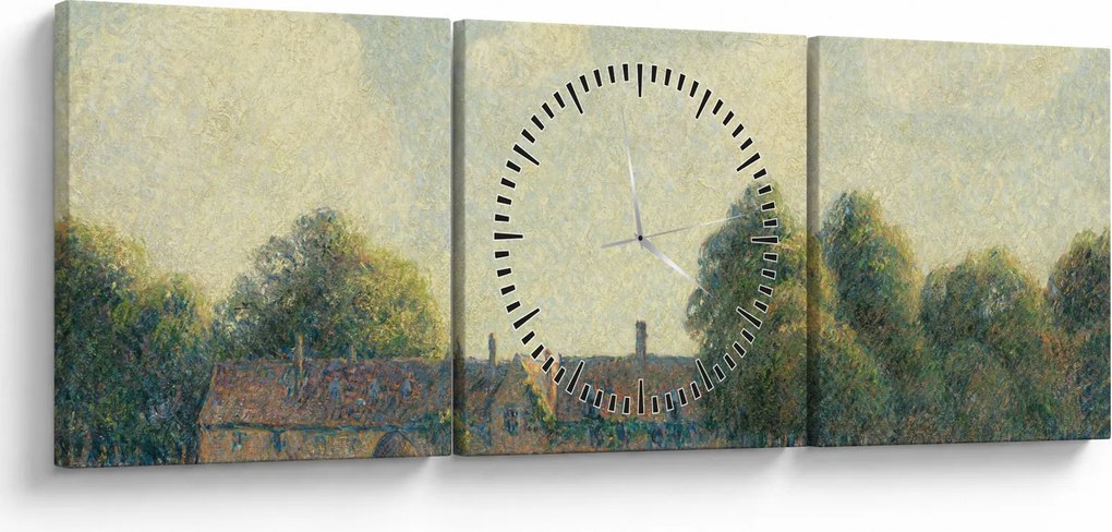 Obraz - Camille Pissarro, Hampton Court Green, reprodukcje (z zegarem) (90x30 cm)