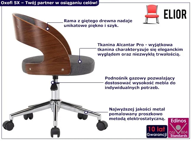 Szary minimalistyczny fotel biurowy retro - Keltis 5X
