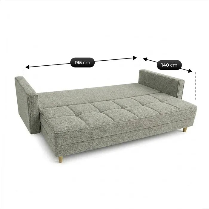 Sofa z Funkcją Spania LONAR Szara Boucle Japandi