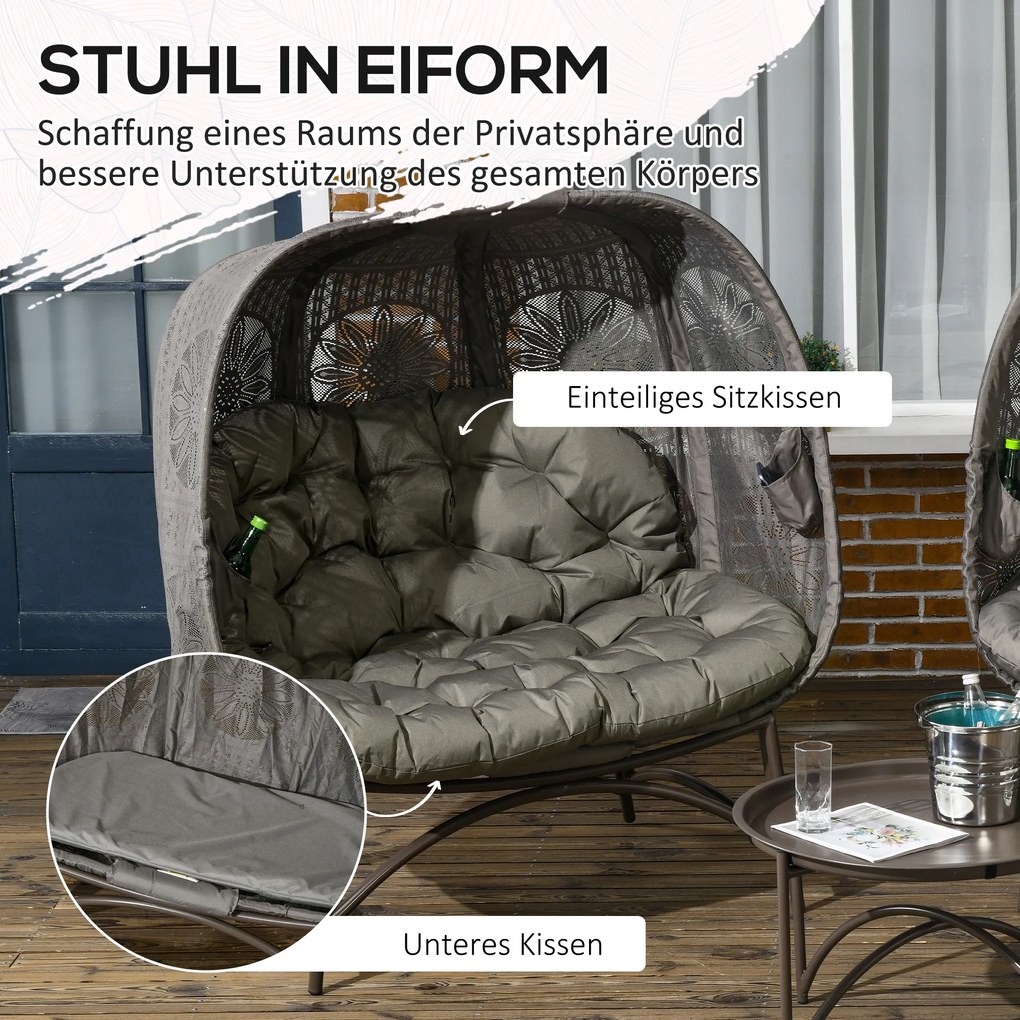 Outsunny Zestaw mebli ogrodowych, 2 fotele wiklinowe z stolikiem, składane, poduszki na siedzisko, rama ze stali, kolor: Piasek