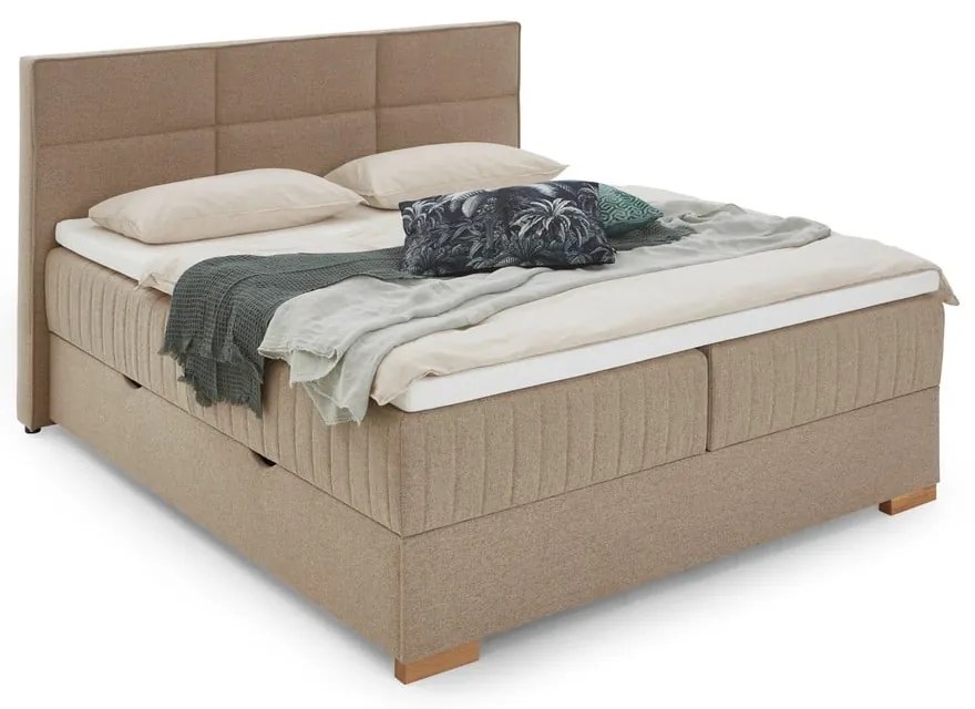 Beżowe łóżko boxspring ze schowkiem 160x200 cm Tambo – Meise Möbel