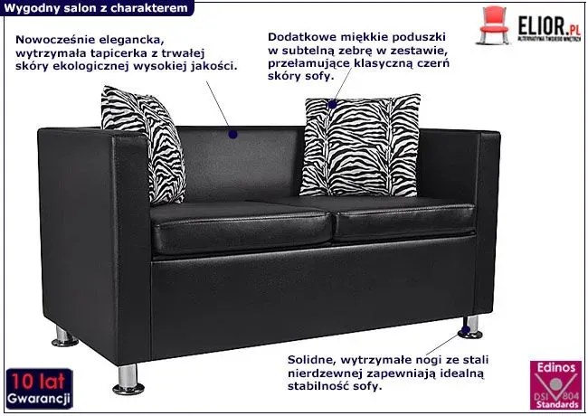 Nowoczesna skórzana sofa Swax 2B - czarna