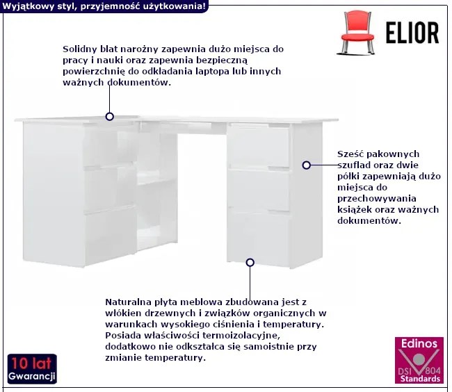 Biurko Narożne Białe Z Połyskiem Marros 4X