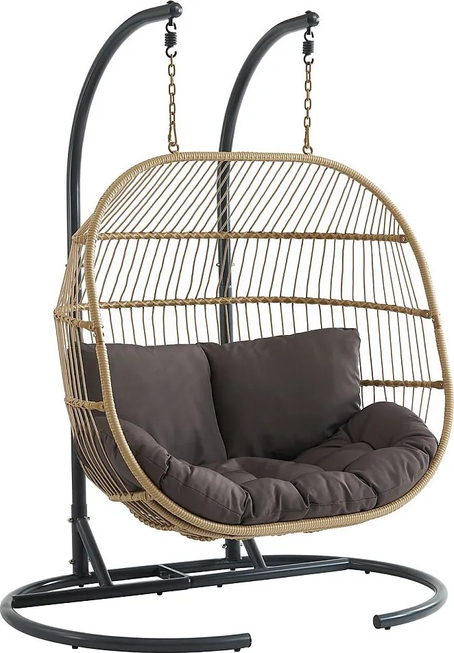 Fotel wiszący 2-osobowy z technorattanu - Naturalny jasny z antracytową poduszką - LISSANDRA marki MYLIA