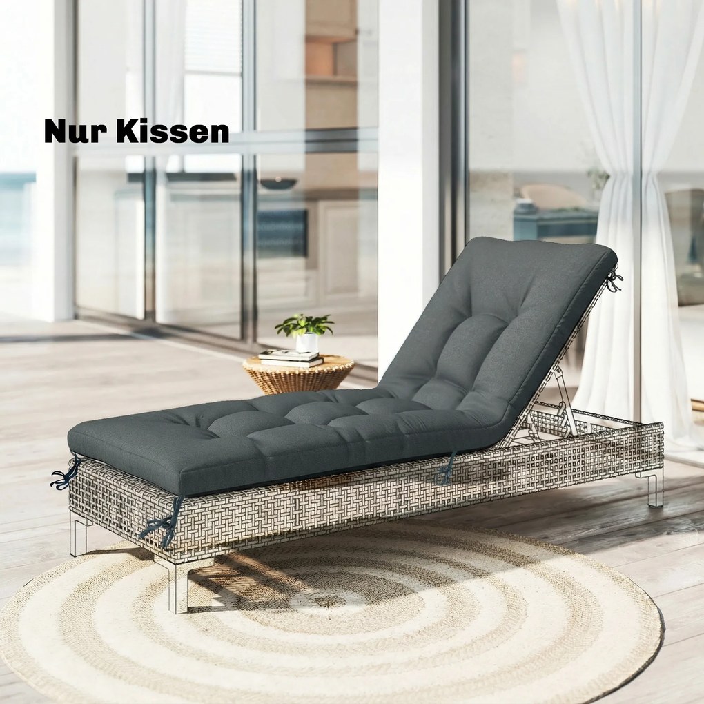 Outsunny Poduszka na Leżak z Paskami Mocującymi, Pikowana 198x65x13 cm, Ciemnoszara | Aosom PL