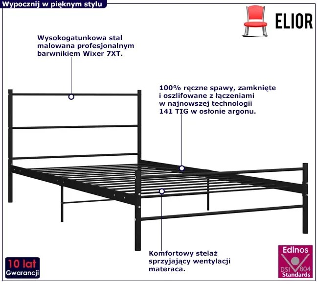 Czarne Metalowe Łóżko Pojedyncze 90X200 Cm 11 Kolorów E7-L61