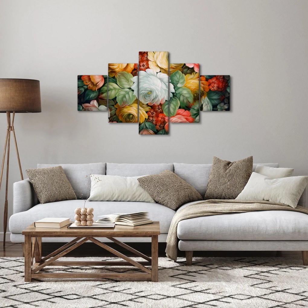 Obraz namalowanego bukietu kwiatów (125x70 cm)