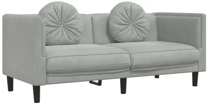 Jasnoszara aksamitna sofa 2-osobowa z poduszkami - FINO 4X
