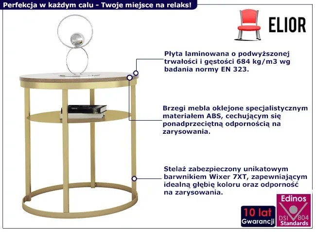 Okrągły stolik kawowy glamour dąb lancelot + złoty S1-T19