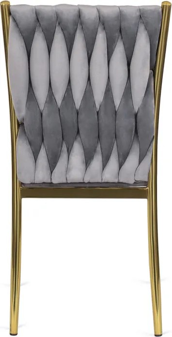 Krzesło Tapicerowane Plecione do Salonu DAN Szare Welurowe Nowoczesne Glamour