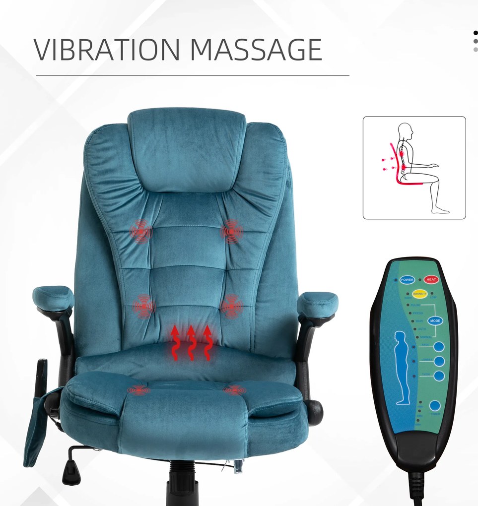 Vinsetto Fotel z masażerem fotel biurowy fotel do gier krzesło obrotowe Maksymalne obciążenie 120kg kolor niebieski | Aosom PL