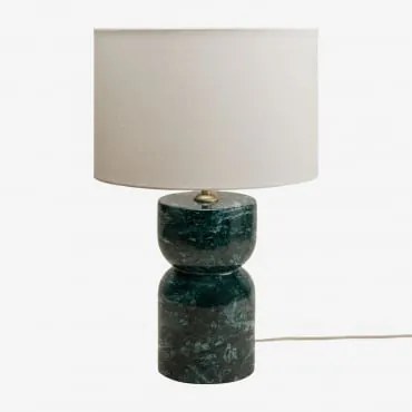 Lampa Stołowa Z Naturalnego Kamienia Diniz Zielony Marmur Udaipur & Arlina Biała Ø30 Cm - ↑20 Cm - Sklum