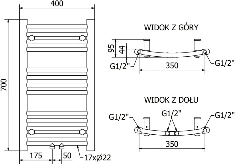 Mexen Ares grzejnik łazienkowy 700 x 400 mm, 240 W, czarny - W102-0700-400-00-70