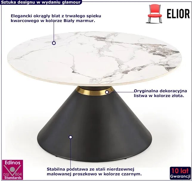 Okrągły stolik kawowy glamour biały marmur + czarny - Nito 4X