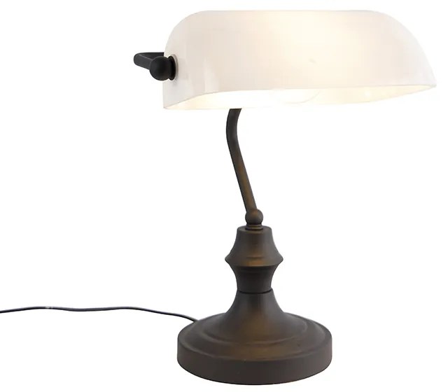 Klasyczna lampa notariusza czarna z opalowym szkłem - Banker klasyczny/Antyczny Oswietlenie wewnetrzne