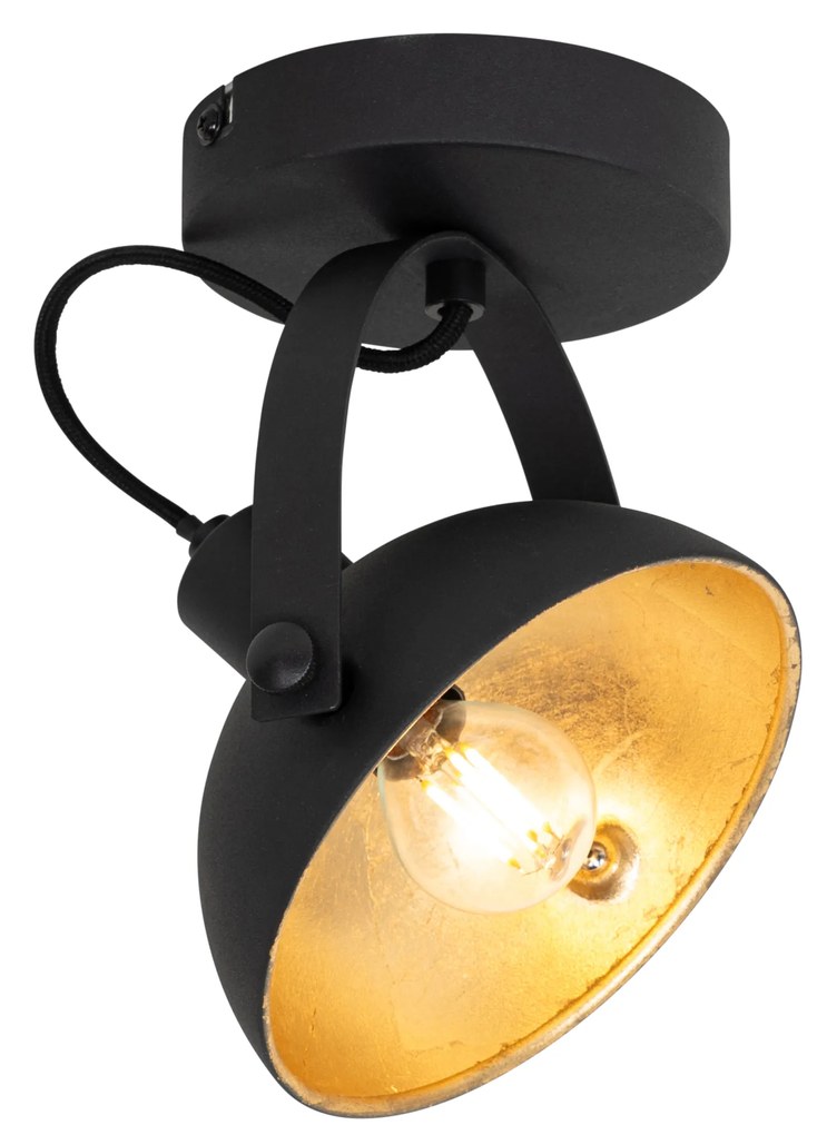 Industrialna lampa sufitowa czarna ze złotem 15 cm regulowana - Magnax
