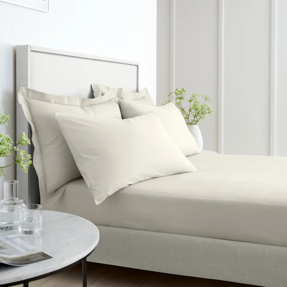 Beżowe prześcieradło z perkalu bawełnianego z gumką 185x200 cm Cotton Percale – Bianca