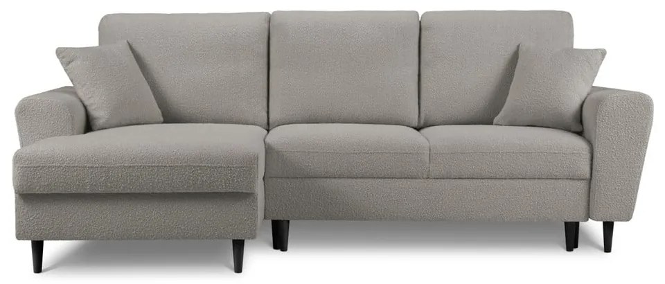 Jasnoszary rozkładany narożnik ze schowkiem z materiału bouclé (lewostronny/z szezlongiem) Kyoto – Cosmopolitan Design