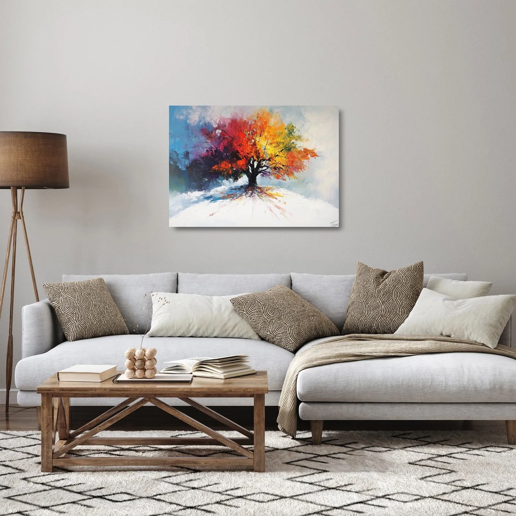Obraz na szkle - Kolorowe drzewo (70x50 cm)